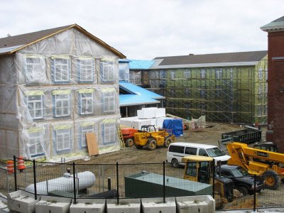 A southern view of the new student housing taken from Mount David. (Doug Hubley/Bates College)