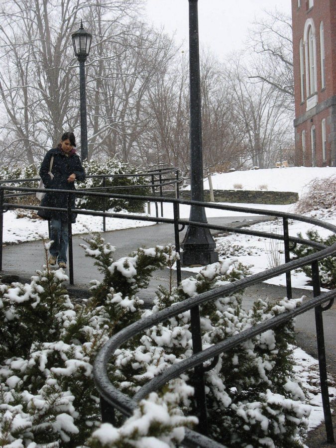 "For I had lost the path": Once work begins on an amphitheater between Lane and Pettengill halls, this curvy path will be no more. (Doug Hubley/Bates College)