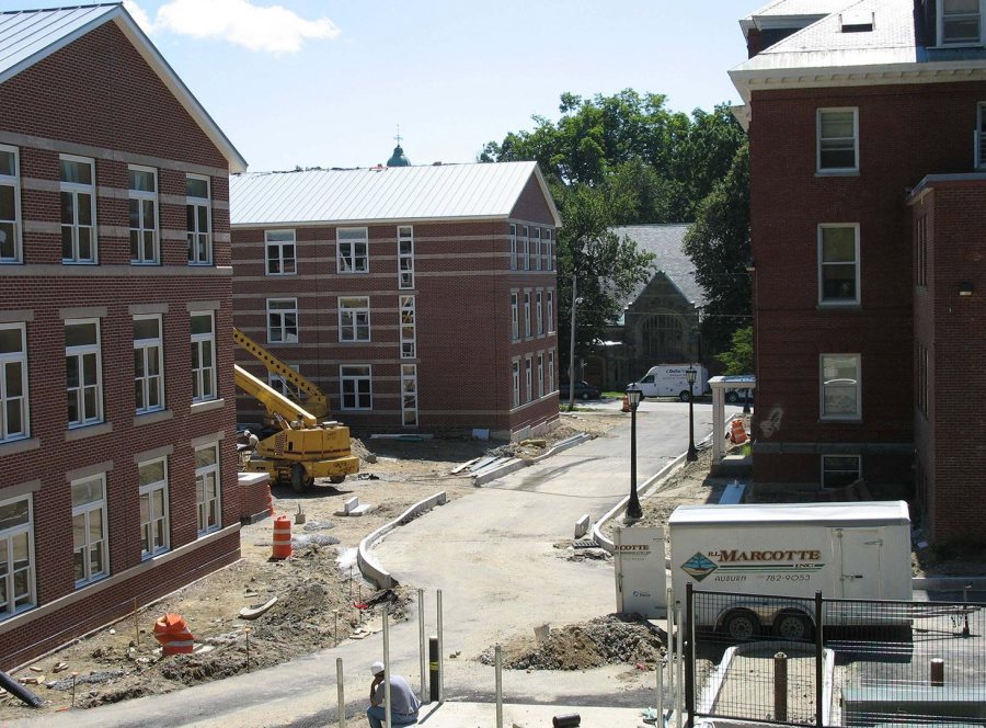 Old Rand and the new housing, with the Chapel in the background. (Doug Hubley/Bates College)