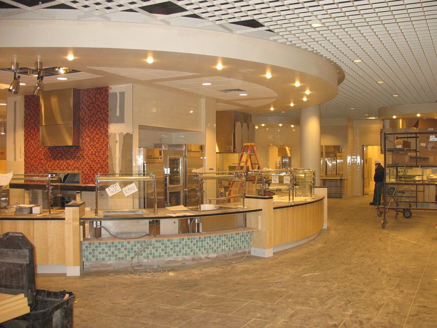 The brick oven station in the new Commons. (Doug Hubley/Bates College)