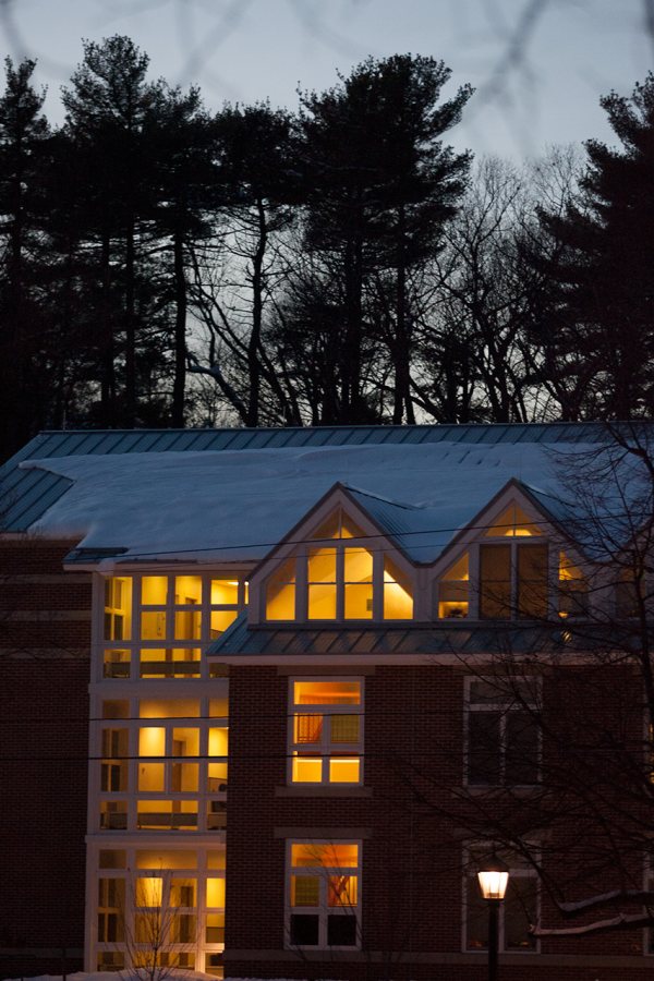 280 College Street at dusk. (Phyllis Graber Jensen/Bates College)