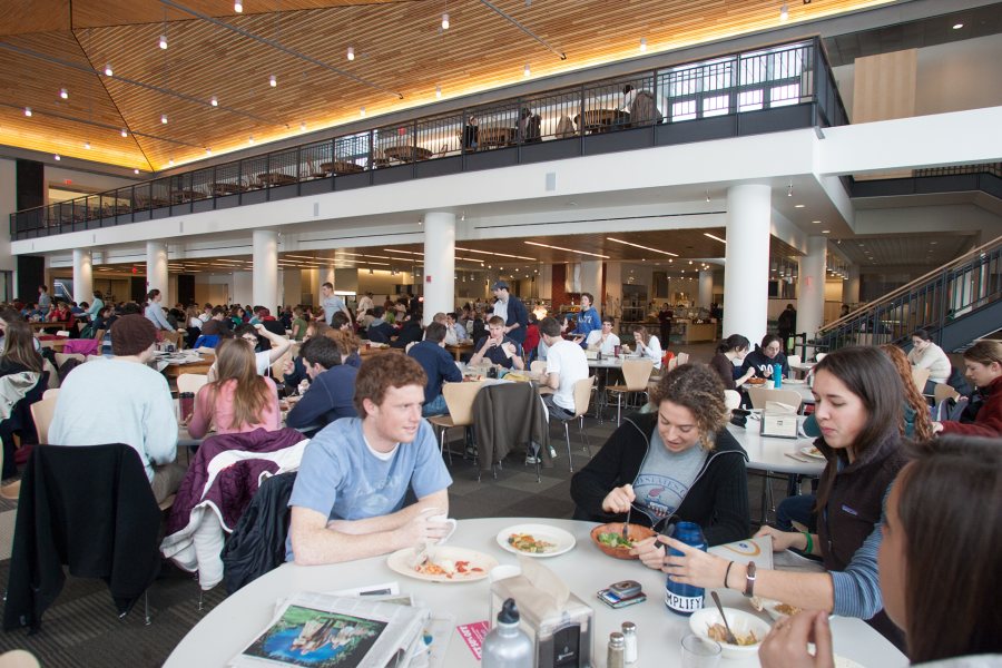 Commons sense: Diners enjoy Bates’ brand-new dining hall. (Phyllis Graber Jensen/Bates College)