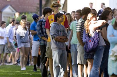 First-year students line up in preparation for Convocation.