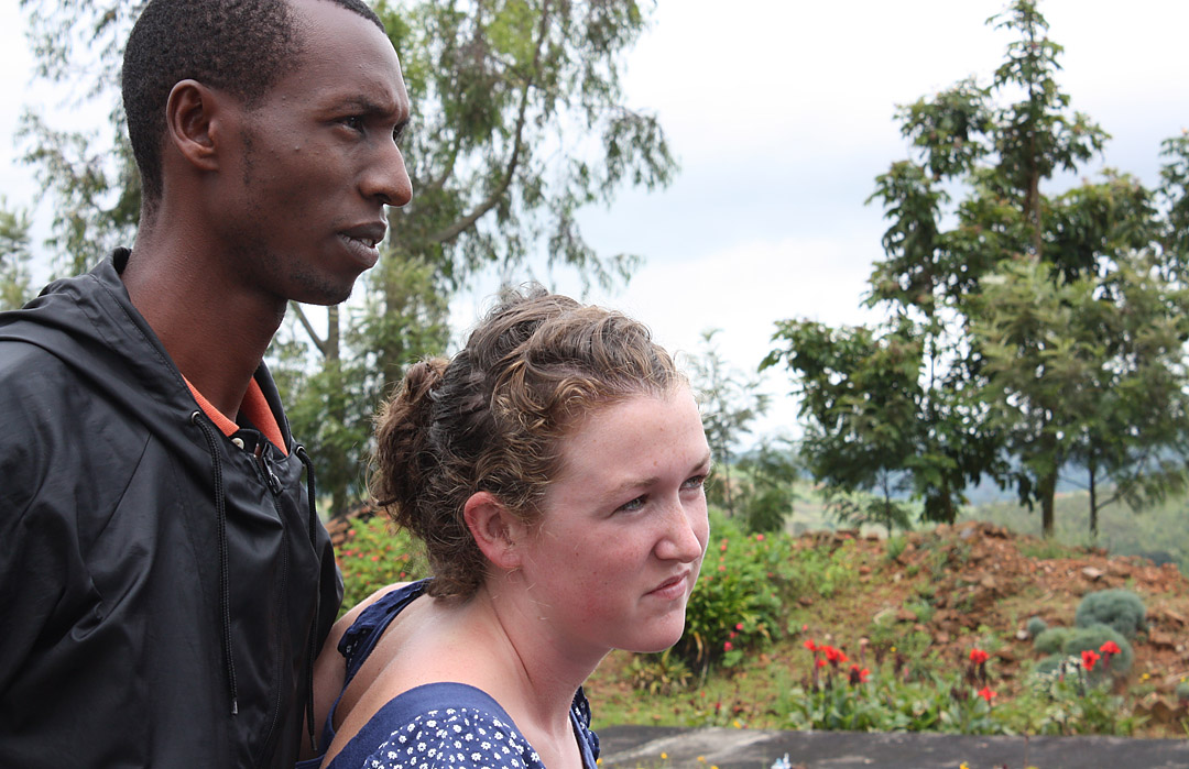 In country, each Bates student was paired with an member of Tubeho. Together, they negotiated how to move forward with interviews and oral histories. Pictured here are Innocent Micomyiza and Morgan Lynch '10.
