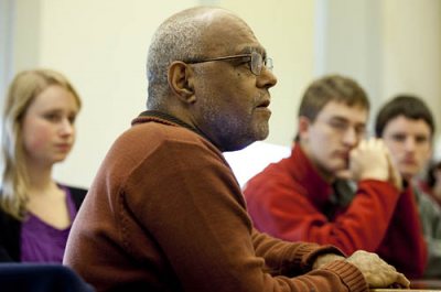 Civil rights activist and noted mathematician Robert Moses offers two lectures at Bates College on Wednesday, Dec. 2. He is accompanied by his wife pediatrician Janet Moses. Photographs show the couple visiting the first-year seminar "Mathematics and Social Justice" taught by Associate Professor of Mathematics Bonnie Shulman in 108 Hathorn Hall. Sponsored by the mathematics department in conjunction for the second year with the Multicultural Center, and with other offices at Bates, both lectures are open to the public at no cost. However, an RSVP is required because of limited seating. Please RSVP to Heidi Howard at 207-753-6993 or this E-mail by Monday, Nov. 30. Moses first offers an informal lecture titled Quine, Elementary School Algebra, The Regimentation or Ordinary Discourse at 4:30 p.m. Dec. 2 in Hathorn Hall, Room 104, 3 Andrews Road (Alumni Walk). Refreshments precede the talk at 4 p.m. in Hathorn's Room 209. At 7:30 p.m., Moses gives the college's annual Richard W. Sampson Lecture in Pettengill Hall's Keck Classroom, Room G52, 4 Andrews Road. The talk is titled Quality Public School Education as a Constitutional Right. Born in Harlem, Moses has been active in the civil rights effort since the 1960s. He traveled the South as a Freedom Rider and was a key organizer with the Student Nonviolent Coordinating Committee, registering African American voters. It was an experience so dangerous that he and other organizers had to request federal protection. Moses also served as co-director of the Council of Federated Organizations, which comprised all the major civil rights organizations working in Mississippi at the time. In that capacity, he was a driving force behind the 1964 Mississippi Summer Project and the Mississippi Freedom Democratic Party, which challenged the legitimacy of the then all-white Mississippi Democratic Party. Moses' civil rights work is intrinsically linked to his educational philosophy. Believing that minority students deserve an opportunity to achieve math literacy in an increasingly analytical society, Moses has devoted many years of his life to bridging this educational gap. In 1982, Moses received a MacArthur Fellowship and used the money to form The Algebra Project, a foundation devoted to ensuring minority math literacy in the rural South and inner cities. Moses developed an innovative curriculum to help middle school students transition from arithmetic to algebra, a curriculum central to The Algebra Project's teaching approach. The project's reach has spread from a single school in Cambridge, Mass., to today's involvement with more than 200 institutions across the nation. The author of Radical Equations: Civil Rights from Mississippi to The Algebra Project (Beacon Press, 2001), Moses has taught in Mississippi and Miami. In 2005, he was selected as an Alphonse Fletcher Senior Fellow by the Fletcher Foundation, a fellowship that recognizes scholars and activists working on civil rights issues. He is currently the Frank H.T. Rhodes Class of 1956 Visiting Professor at Cornell University. The annual Richard W. Sampson Lecture at Bates honors the memory of Sampson, professor emeritus of mathematics, who served on the faculty from 1952 until his retirement as professor of mathematics in 1990. He was known for inspiring his students through passionate and creative teaching. Learn more.