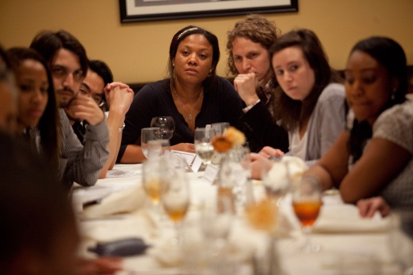 Alumni, students, parents, and friends have the look of listeners during the Multicultural Voices listening tour event in Atlanta last winter. Photograph by Phyllis Graber Jensen/Bates College.