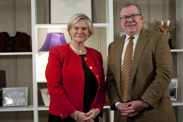 Interim President Nancy Cable and Chair of the Board of Trustees Mike Bonney '80.