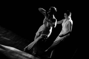 Carol Dilley and Rachel Boggia, both of the Bates dance faculty, perform "Phantom Ice" during the first performance of the New York Bates Alumni Dance Concert, on Feb. 24, 2012. Photograph copyright © 2012 by Ebbe Sweet.