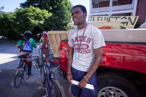 David Longdon '14, a Bates economics major from Accra, Ghana, spent summer 2011 as a leadership intern with Lots to Gardens, a youth-focused organization in Lewiston. Photograph by Phyllis Graber Jensen/Bates College.