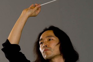 Hiroya Miura conducts the Bates College orchestra. (Phyllis Graber Jensen/Bates College)