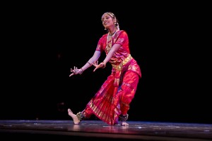 Ramya Ghantasala '15 performs a classical Indian dance called "Bharatha Natyam" during Asia Night 2013. Photograph by Michael Brady/Bates College.