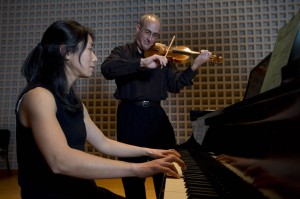 Chiharu Naruse and Dean Stein. Photograph by Michael Bradley/Bates College.