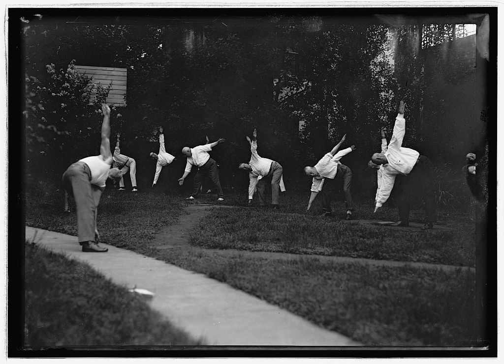 Members of President Woodrow Wilson's cabinet appear to be maintaining their fitness resolutions in this photo from August 1917. Photo courtesy of Library of Congress, National Photo Company Collection.