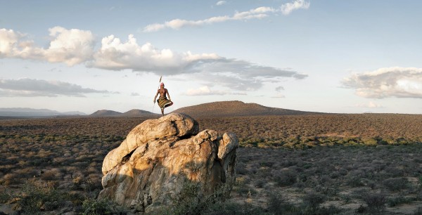 Samburu warrior in Laikipia, Kenya, for a safari tour company. Photograph by Ryan Heffernan '05