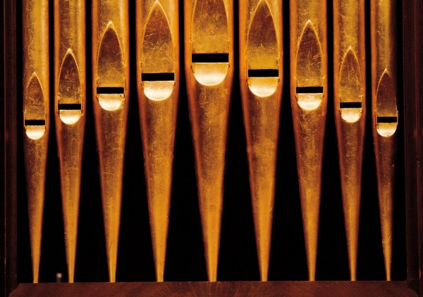 Pipes of the Erben organ in the Gomes Chapel.  Photograph by Phyllis Graber Jensen/Bates College