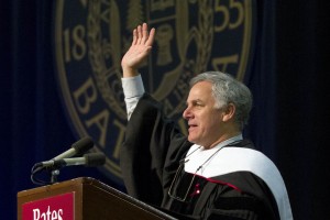 Stonyfield Farm Chairman Gary Hirshberg is shown during his Commencement speech. Photograph by Phyllis Graber Jensen/Bates College.