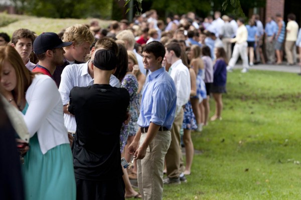 Students in line for last year's Convocation procession, part of the opening of each school year. The Class of 2017 will participate in that tradition on Sept. 3. Bates College/Phyllis Graber Jensen