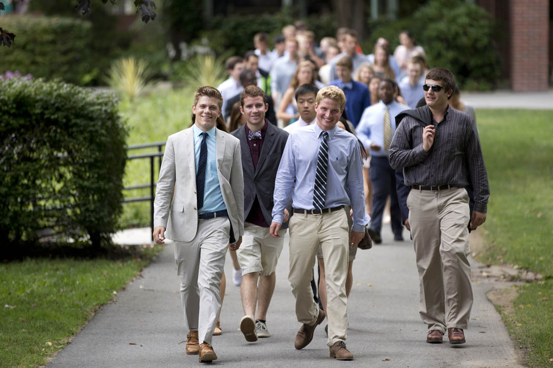 Members of the Class of 2017 walk to the the annual Convocation, the formal opening of the school year. (Phyllis Graber Jensen/Bates College)