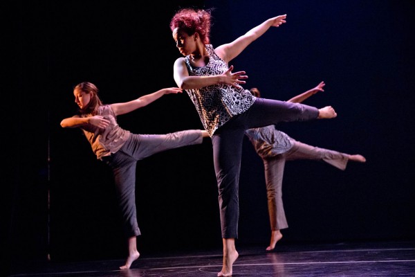 Shown at center, Colleen Fitzgerald performs her senior thesis piece in dance on Dec. 6 and 7. (Phyllis Graber Jensen/Bates College)