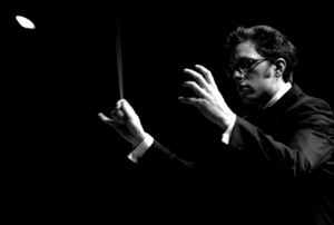 Scott Ordway is shown conducting the University of Puget Sound Chamber Orchestra, Tacoma, Wash. 