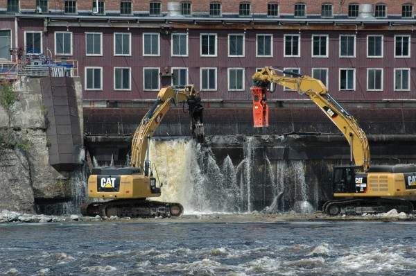 The breaching of the Veazie Dam on the Penobscot River in July 2013. Photograph copyright © 2013 by the Penobscot Trust.