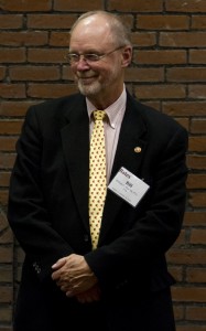 Bill Hiss '66, P'15, P'16 receives receives his citation and award at the Nov. 2 reception. (Sarah Crosby/Bates College)