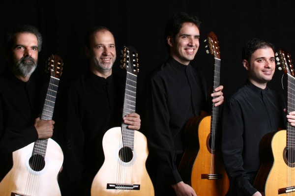 The Brazilian Guitar Quartet performs at Bates on Feb. 1. From left: Tadeu do Amaral, Everton Gloeden, Gustavo Costa and Luiz Mantovani.