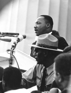 The Rev. Martin Luther King Jr. speaks at the March on Washington, Aug. 28, 1963. (Rowland Scherman / National Archives)