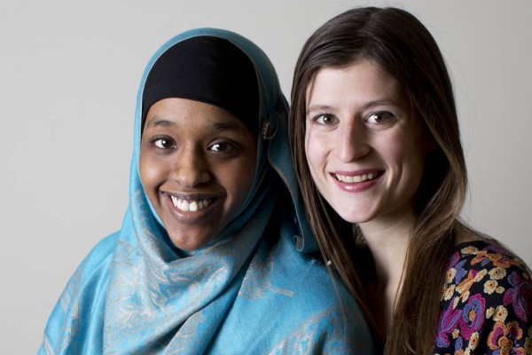 The 2013 Phillips Fellows, Asha Mohamud '15 and Rachel Baumann '14. (Phyllis Graber Jensen/Bates College)