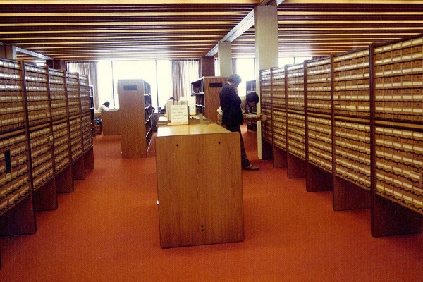 The Ladd Library card catalog of the 1970s has given way to its latest iteration: an online catalog based on a single database shared by Bates, Bowdoin and Colby colleges.