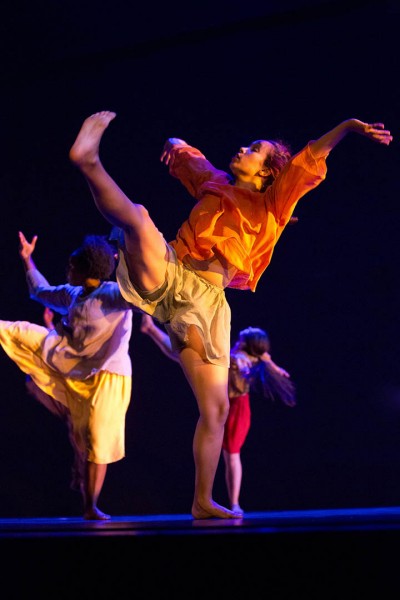 Shown are Colleen Fitzgerald '14 and other members of the Bates Dance Company. 