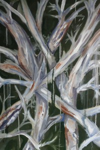 A detail from "Birch," an oil painting by Daniel Huston '14.