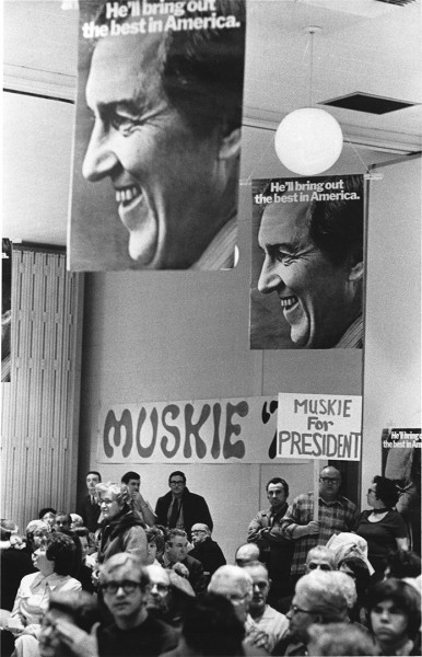 Popular memory holds that Muskie’s campaign collapsed after an allegedly teary press conference in New Hamphire. In reality, the reasons were more complex, including a campaign of dirty tricks from President Nixon's Committee for the Reelection of the President. (Edmund S. Muskie Archives and Special Collections Library)