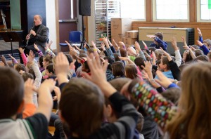 Portland Symphony Orchestra clarinetist Tom Parchman performs during a KinderKonzert. (Carolyn Nishon/gBritt PR/Portland Symphony Orchestra)