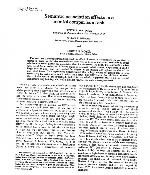 Research with Bates professors in the 1970s, including this article with Robert Moyer, was a precursor to Dumais' current work that has shaped the direction of human-computer interaction and information retrieval.