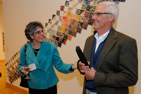 In 2012, Emily Siegel Stangle '72 and Bruce Stangle '70 attend a Museum of Art reception  honoring Bruce as the inaugural recipient of the Bruce Stangle Award for Distinguished Service to the Bates Community. (Jose Leiva.)