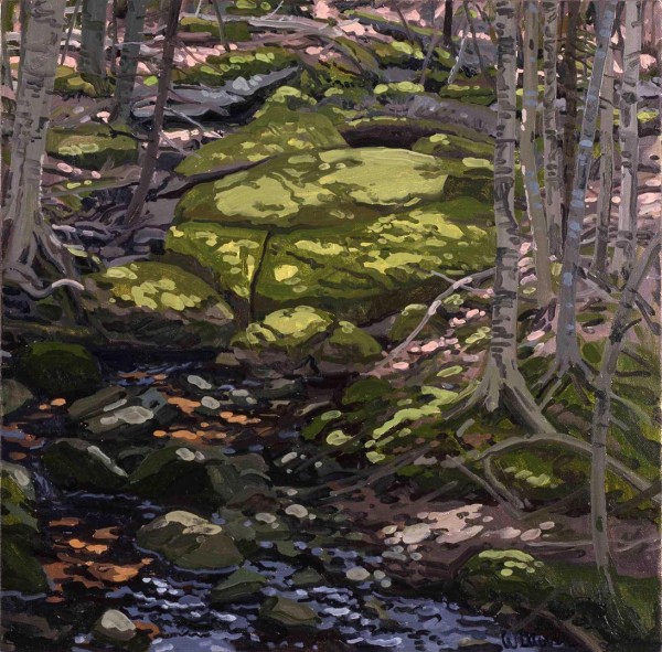 "Light in Brook" is a 1985 oil painting by Neil Welliver.