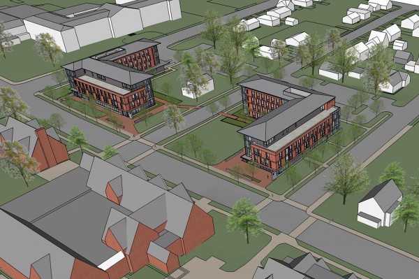 The Campus Avenue residences as they might appear from above. (Ann Beha Architects)