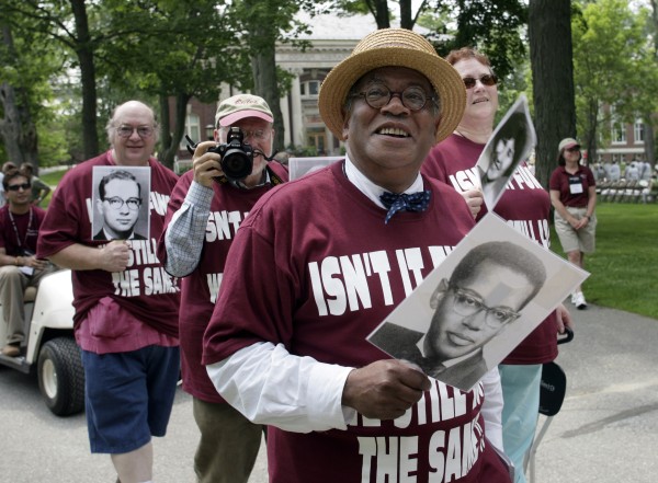 The Rev. Peter Gomes ’65 is shown with members of his class during Bates' Alumni Parade in 2005. Photograph by Phyllis Graber Jensen/Bates College.