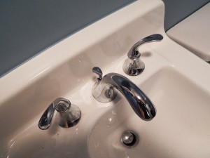 Faucets for dedicated hand-washers in a Canham House lavatory. (Doug Hubley/Bates College)