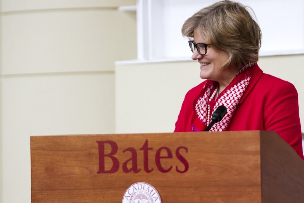 "We have ambitious goals for Bates, and I am inspired by this outpouring of support from the college community,” said President Clayton Spencer, shown here greeting members of the Class of 1964 back to Bates for their 50th Reunion in June. (Sarah Crosby/Bates College)