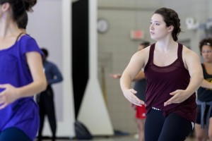 Mary Anne Bodnar '16 takes part in a class in Plavin Studio. (Sarah Crosby/Bates College)