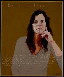 A portrait of Esther Attean by Maine artist Robert Shetterly, from his "Americans Who Tell the Truth" series (see Oct. 1).