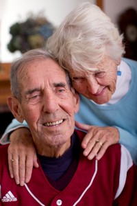 Chick Leahey and his wife, Ruth Leahey, in their home on East Avenue in Lewiston. (Photograph by Phyllis Graber Jensen/Bates College)