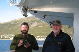 Dan Frost '05, left, and Bates geologist Mike Retelle off the coast of Norway. (Julie Retelle/Bates College)