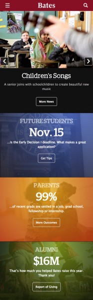 The remodeled Bates home page as it will appear to a mobile user.