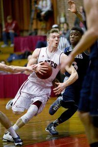 Graham Safford '15 of Hampden, Maine, scored his the 1,000th of his career in the Bobcats' 60-55 victory on Jan. 6 over Brandeis University in Alumni Gymnasium. (Phyllis Graber Jensen/Bates College)
