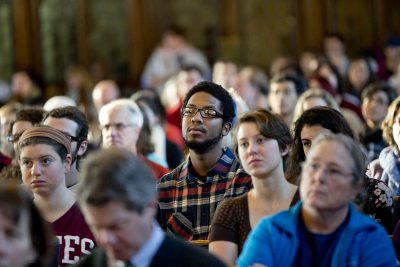 The Gomes Chapel audience during the 2015 MLK Day keynote address by Tufts University historian and author Peniel Joseph. (Phyllis Graber Jensen/Bates College)