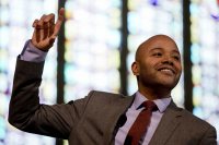 Peniel Joseph, Tufts University historian and author, delivers Bates' 2015 MLK Day keynote address. (Phyllis Graber Jensen/Bates College)