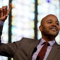 Peniel Joseph, Tufts University historian and author, delivers Bates' 2015 MLK Day keynote address. (Phyllis Graber Jensen/Bates College)